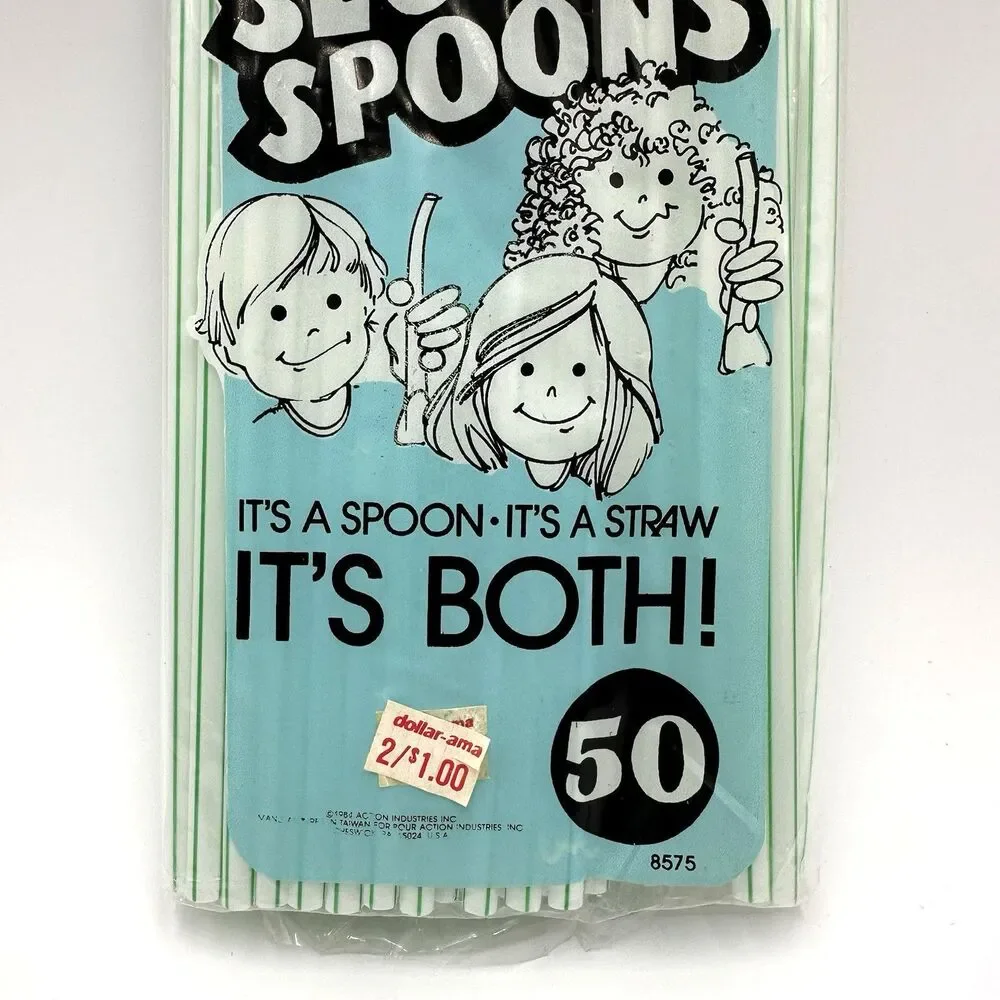 Slush Spoons It’s A Spoon It’s A Straw It’s Both 1984 Vintage 50 ct. Retro NOS